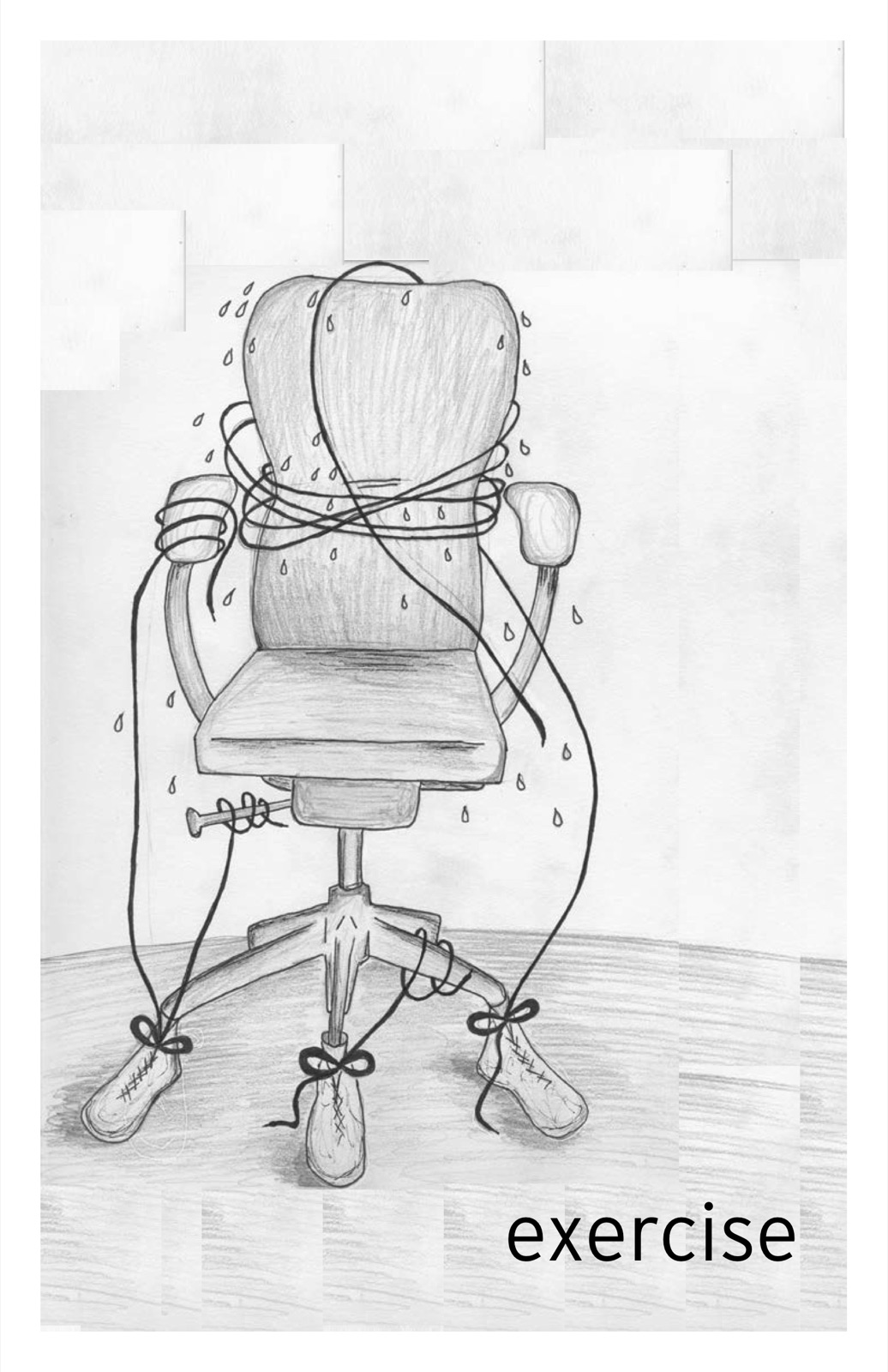 Pencil drawing of an office chair, titled exercise