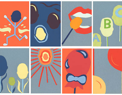 Children's series: eight panels using a lollipop motif for childhood milestones