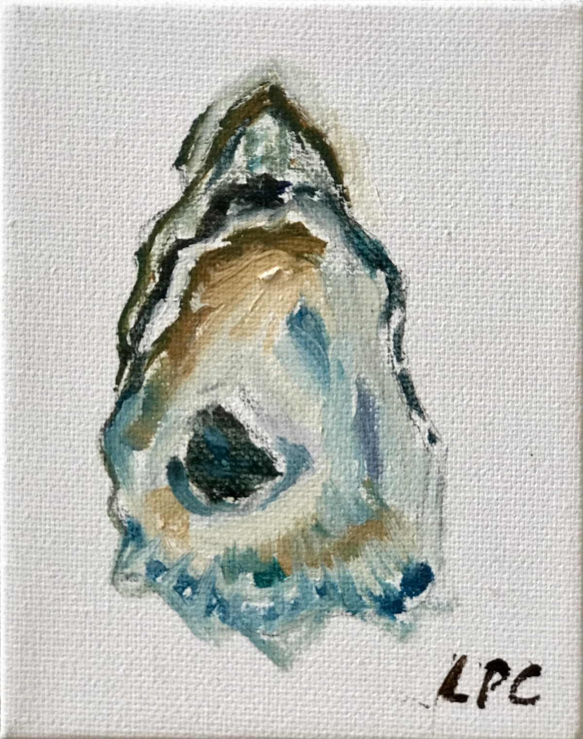 Small oil painting of a single oyster shell