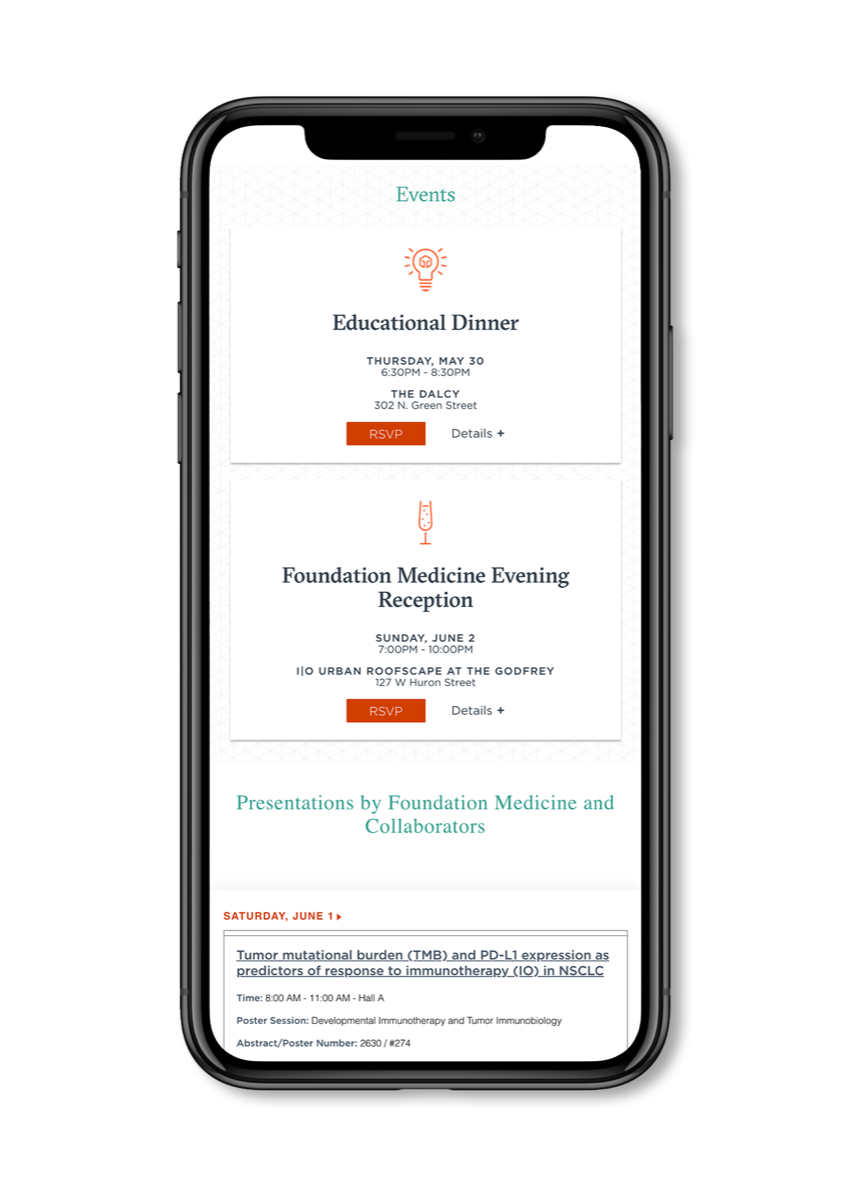 American Society of Clinical Oncology site events and presentations on an iPhone