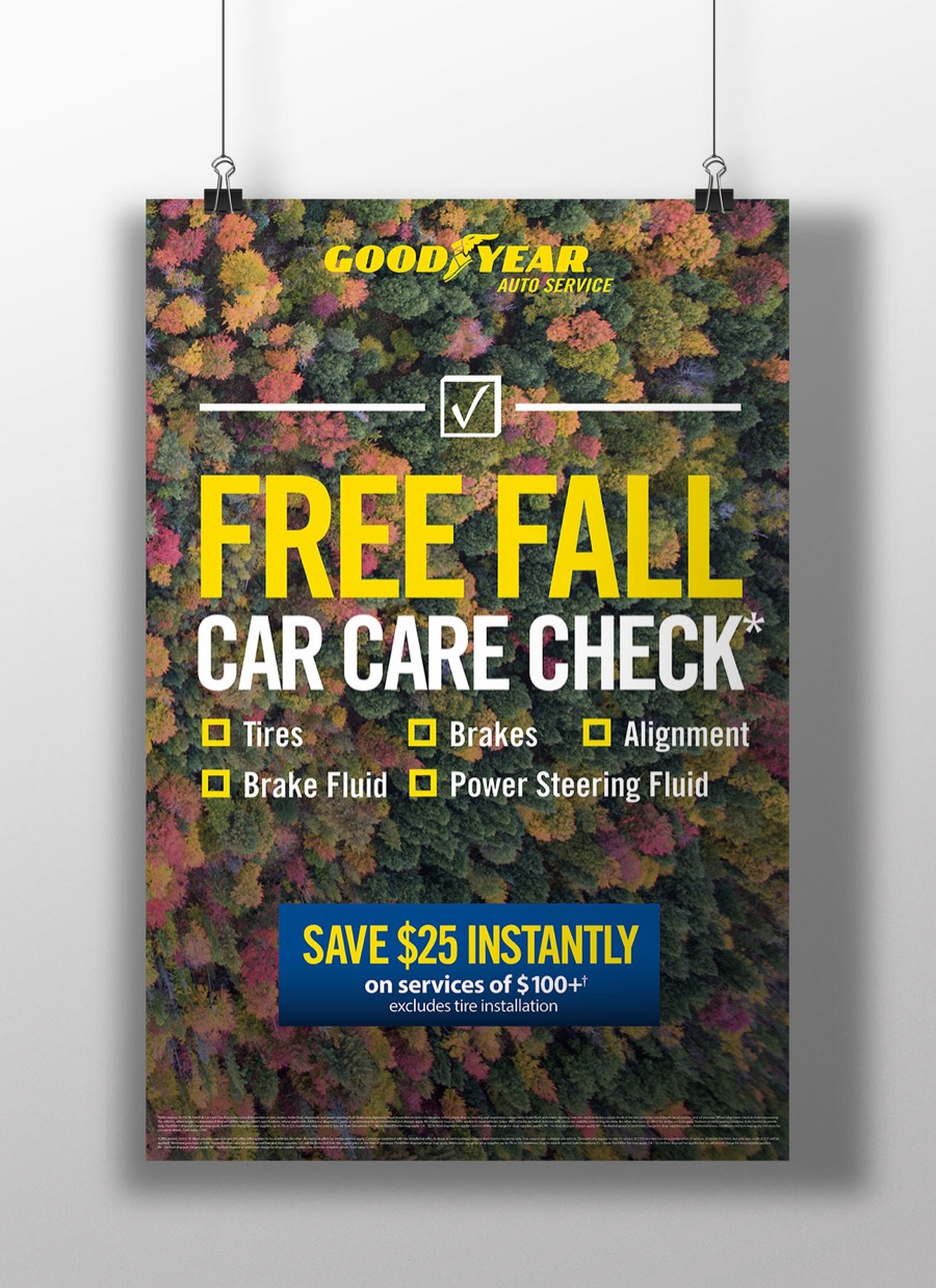 Free Fall Car Care Check in-store poster