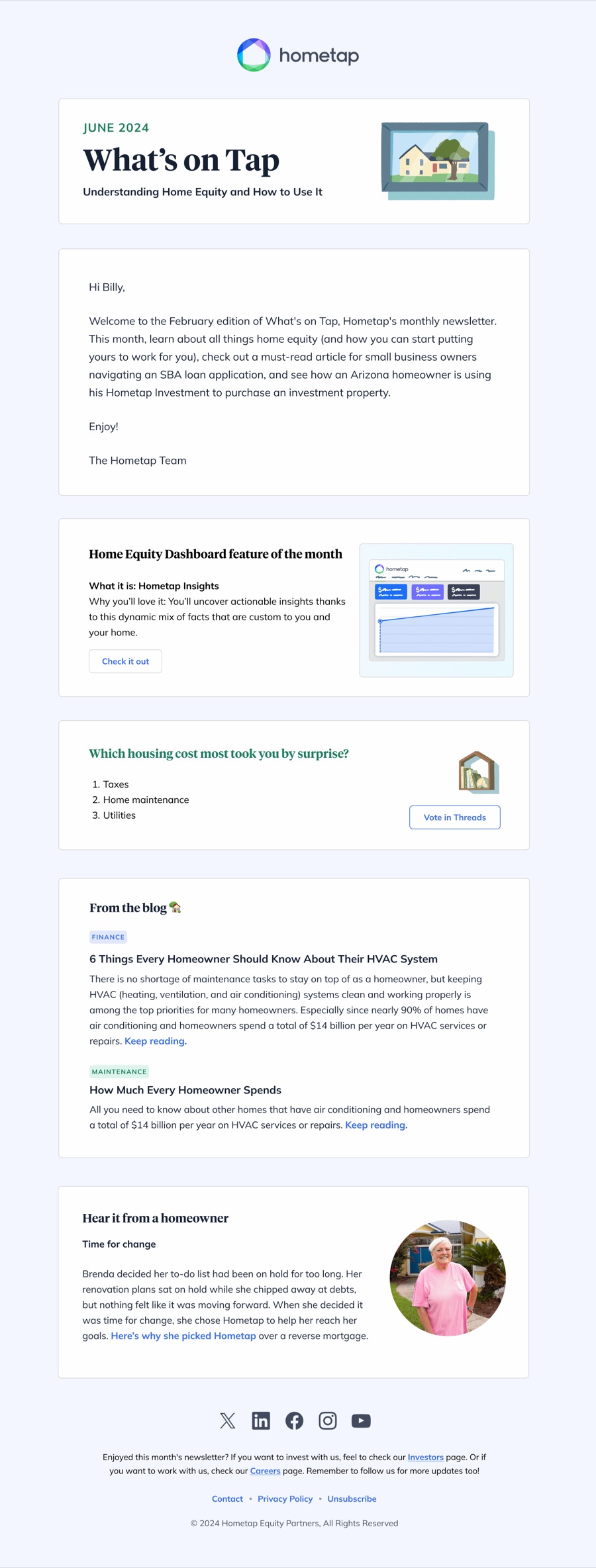 Hometap What's on Tap newsletter, June 2024 variation