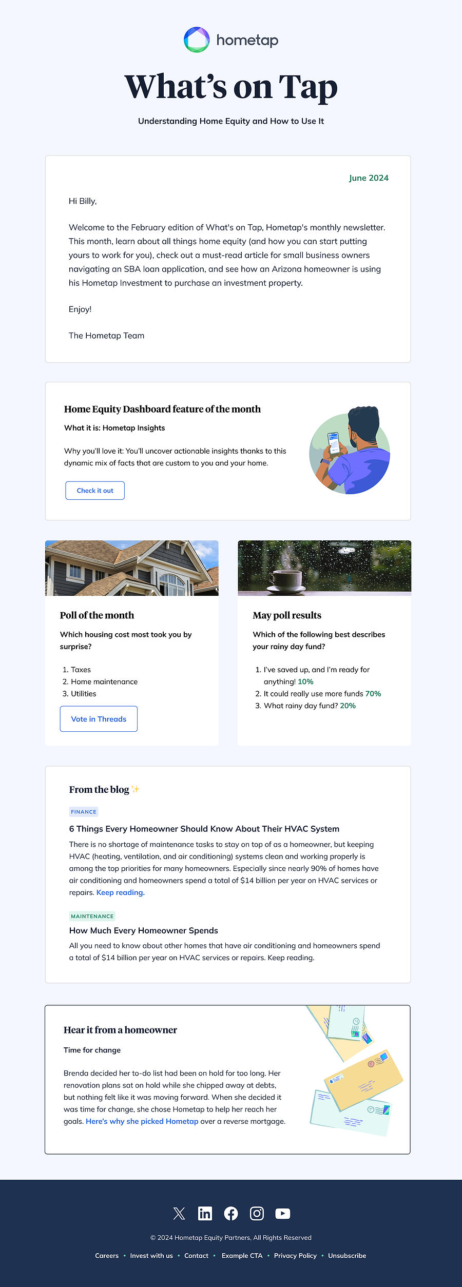 Hometap monthly newsletter email design